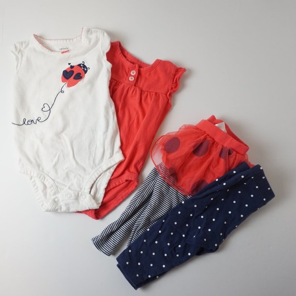 Carter's‎ 4-Piece Set, Bodysuit/Leggings, Red/Ladybugs, Size 6 months - Picture 1 of 11